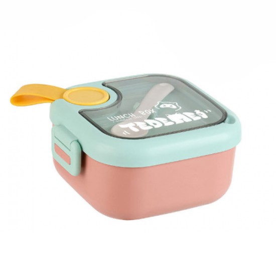 Kids Lunch Box - Inner Stainless Steel Baby Lunch Box With Spoon Scissors Set Food Supplement Bowl For School Home Kids (H 7.3 | W 12.7 | L 14.7 CM) - Pink